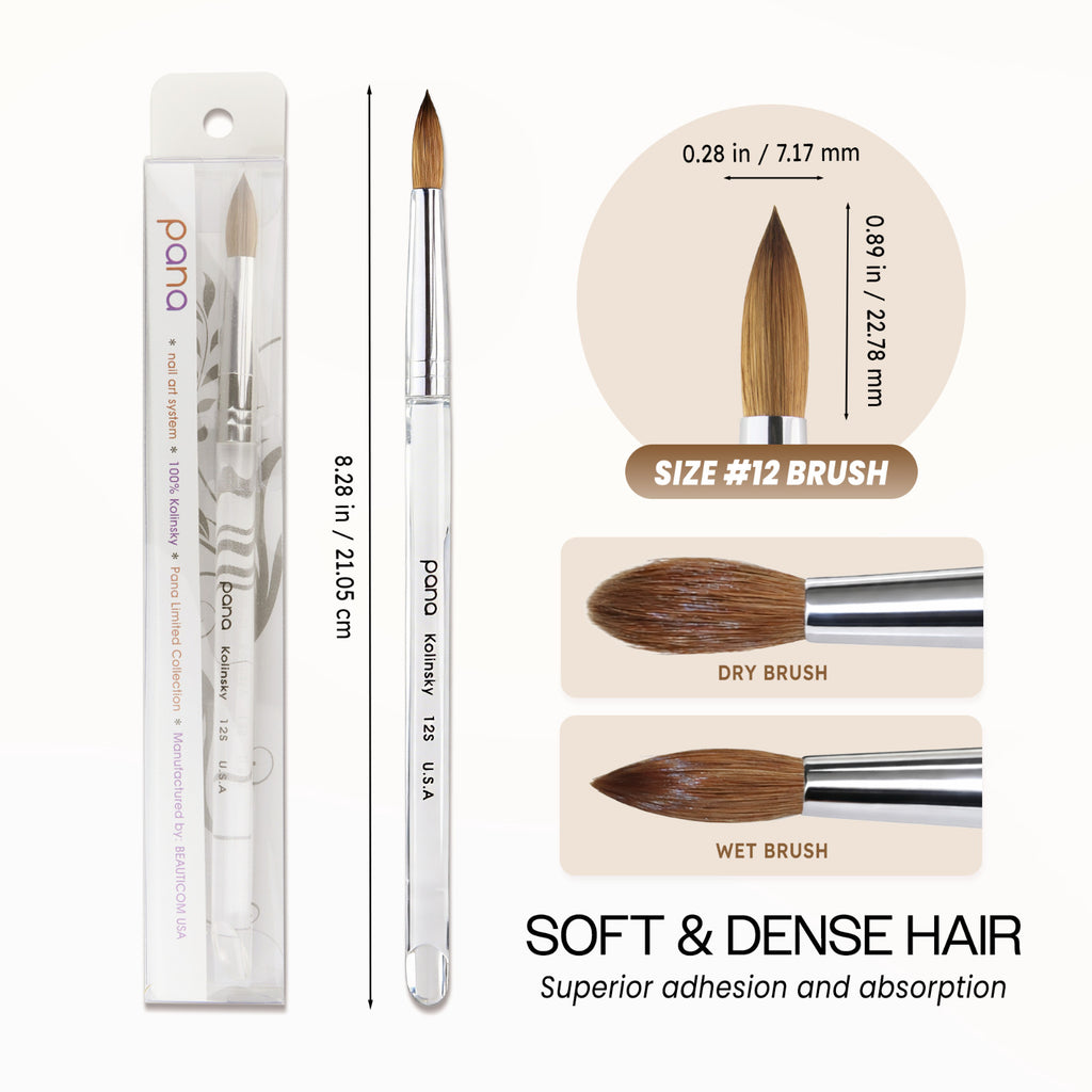 Professional Nail Art Brush with Round Acrylic Handle - Size 12, Kolinsky Hair