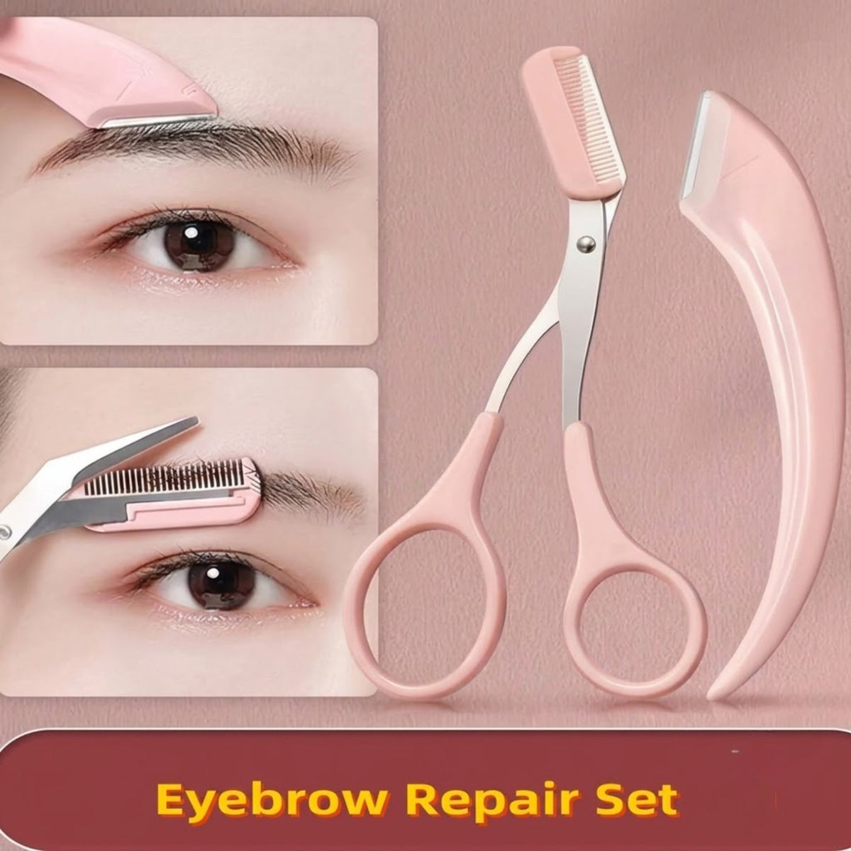 Unisex Eyebrow Grooming Kit with Scissors Comb Razor Stainless Steel