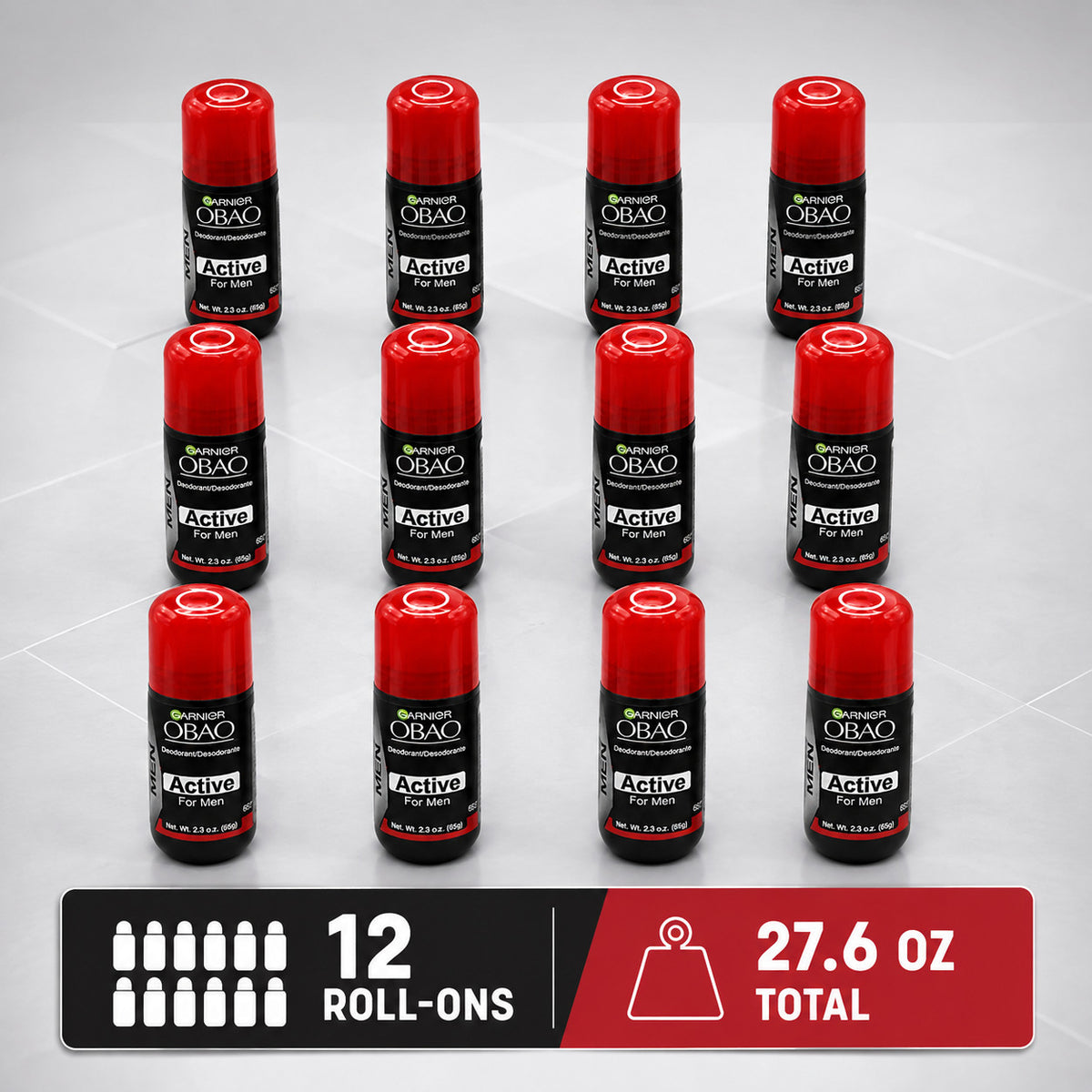 Men's Roll-On Deodorant Pack - 12 x 2.3 oz / 65 g for Underarm Freshness