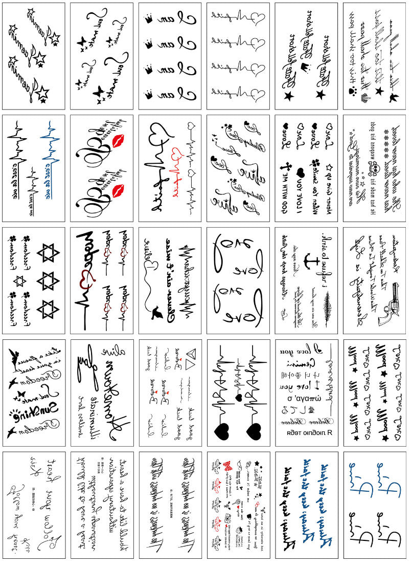 Temporary Tattoo Stickers Set - Waterproof 30 Sheets Alphabet Letters