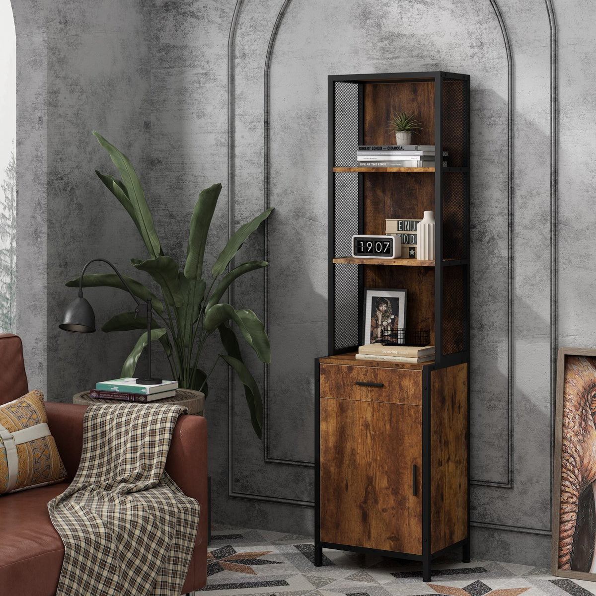 Salon Storage Cabinet for Hair Stylists with 3-Tier Shelves and Bottom Lockable Cabinet