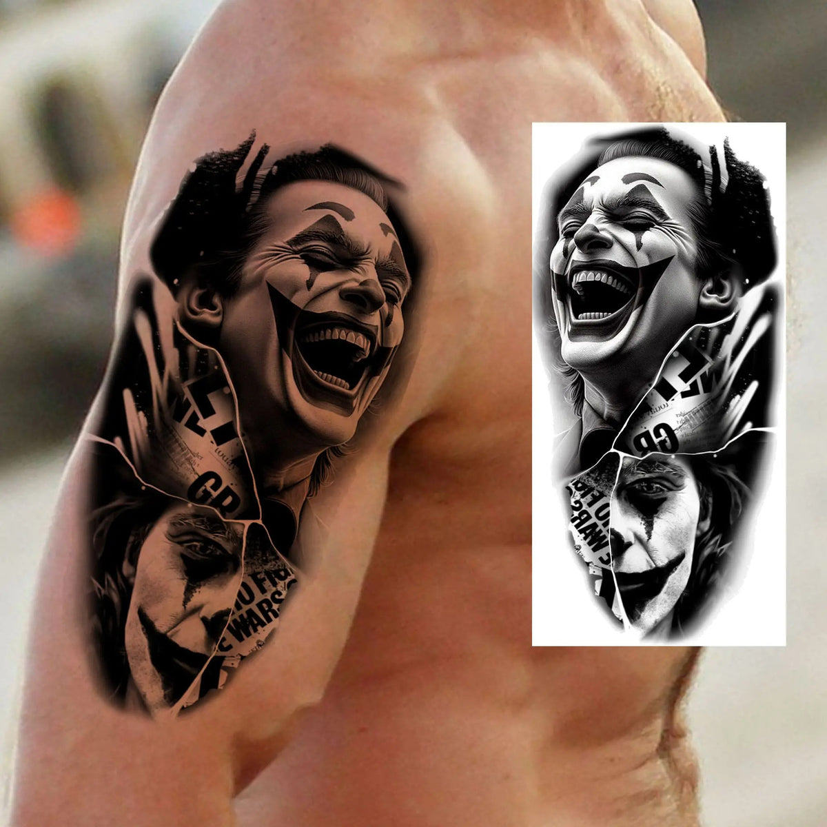 Waterproof Temporary Tattoo Sticker - Evil Joker Face, Long Lasting Realistic Design