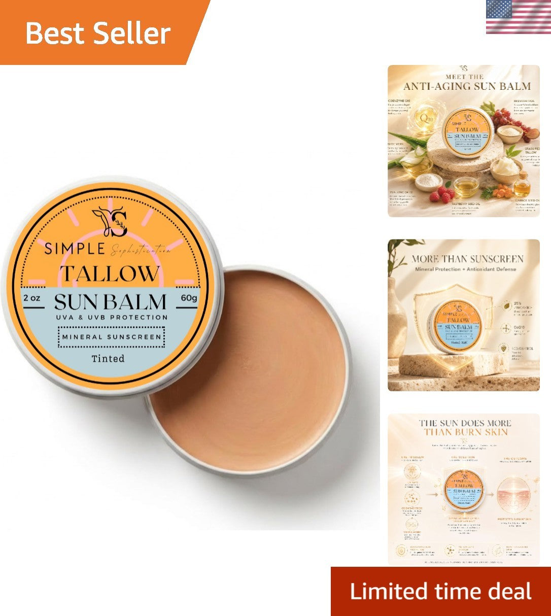 Reef Safe Tinted Sunscreen SPF 50+ with Tallow & CoQ10 - 2 oz Daily Use