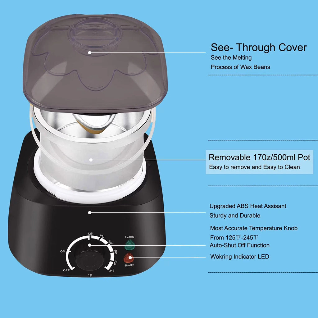 5-Piece Wax Warmer Kit with 500ML Capacity & Hard Wax Beans Set for Hair Removal