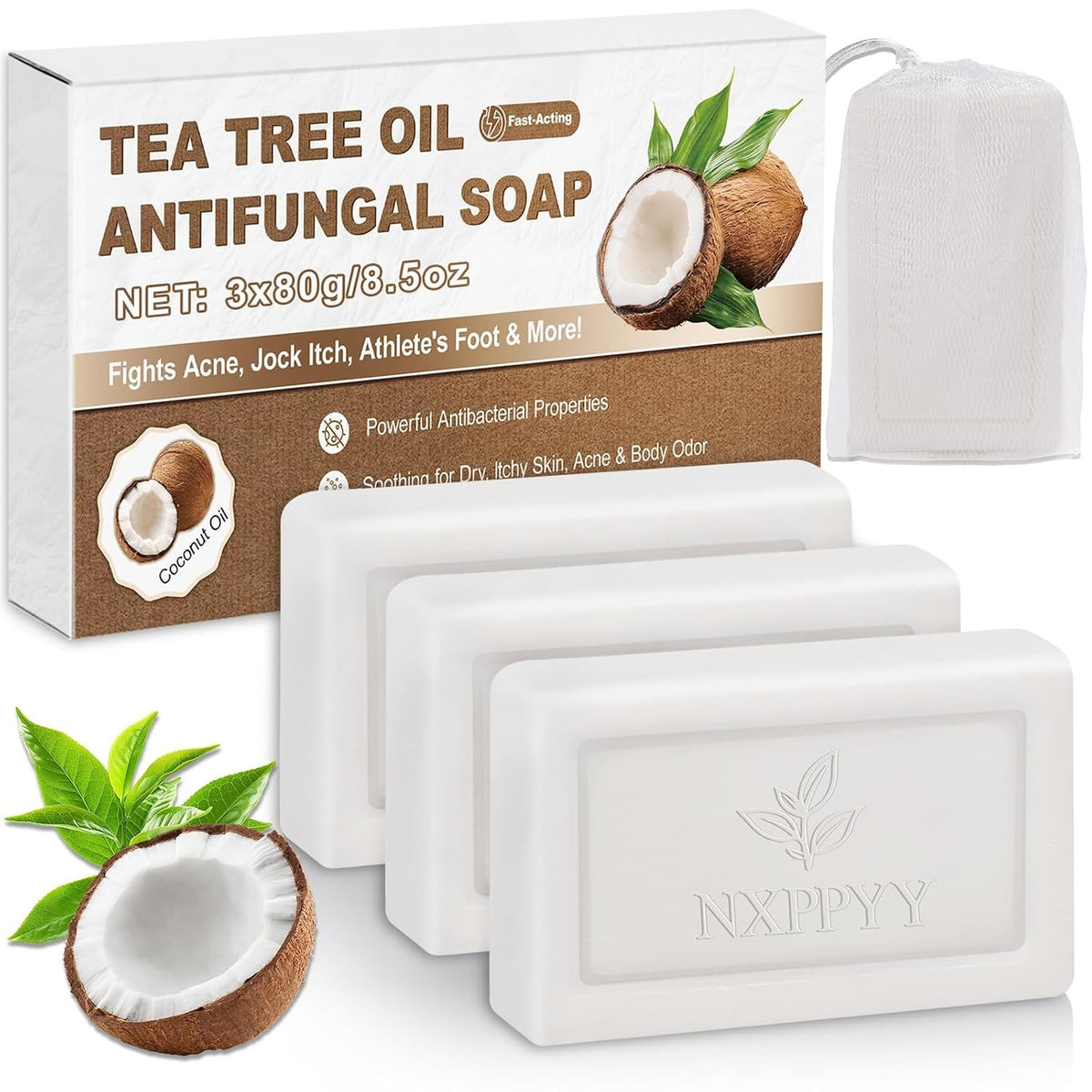 Antifungal & Antibacterial Tea Tree Eucalyptus Soap 3-Pack for Skin Relief