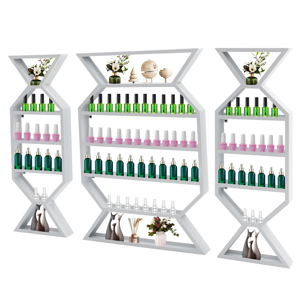 Wall Mount Nail Polish Display Rack Set 3 Pieces White Makeup Organizer Shelf