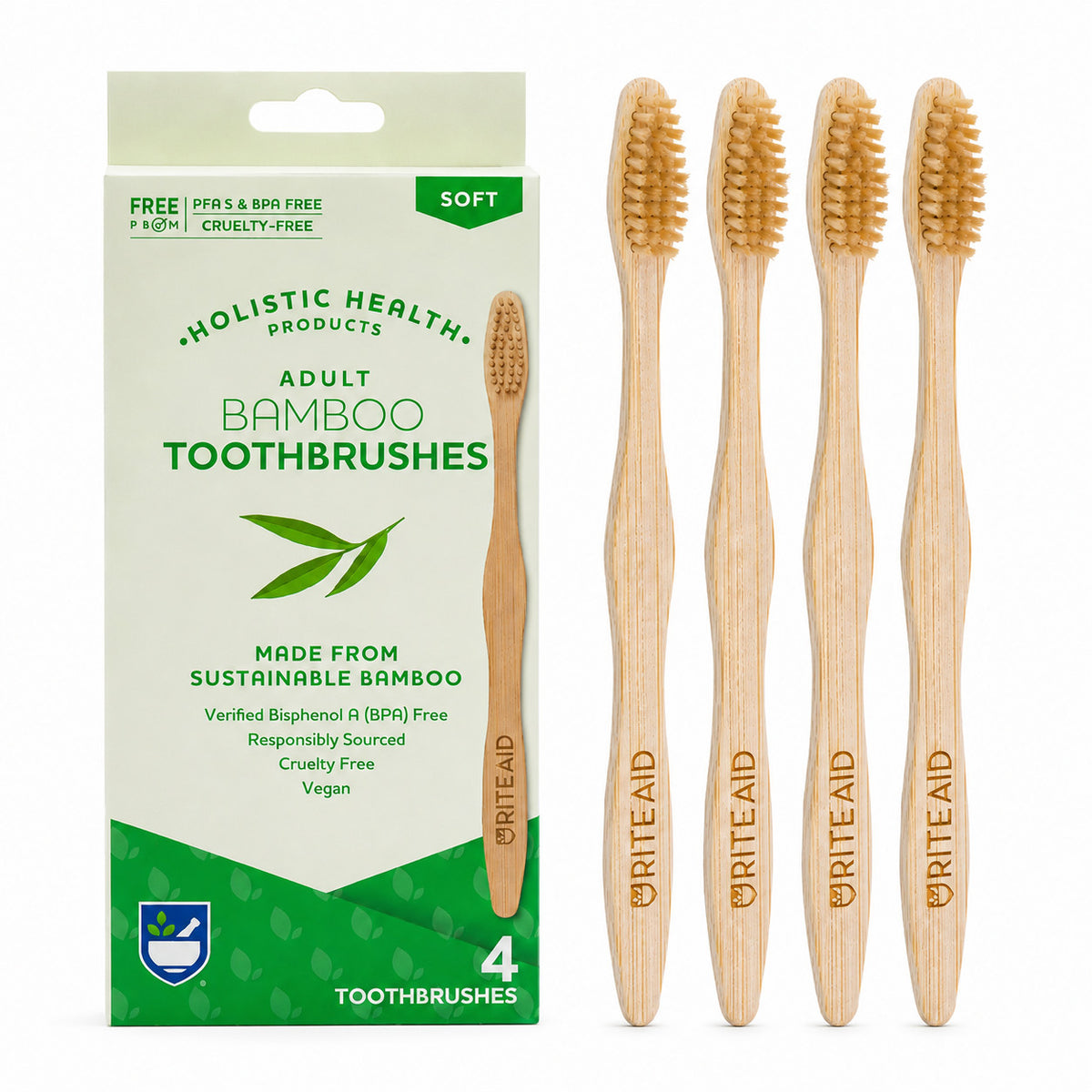 Bamboo Toothbrushes 4 Pack - Eco-Friendly Soft Bristle Adult Oral Care