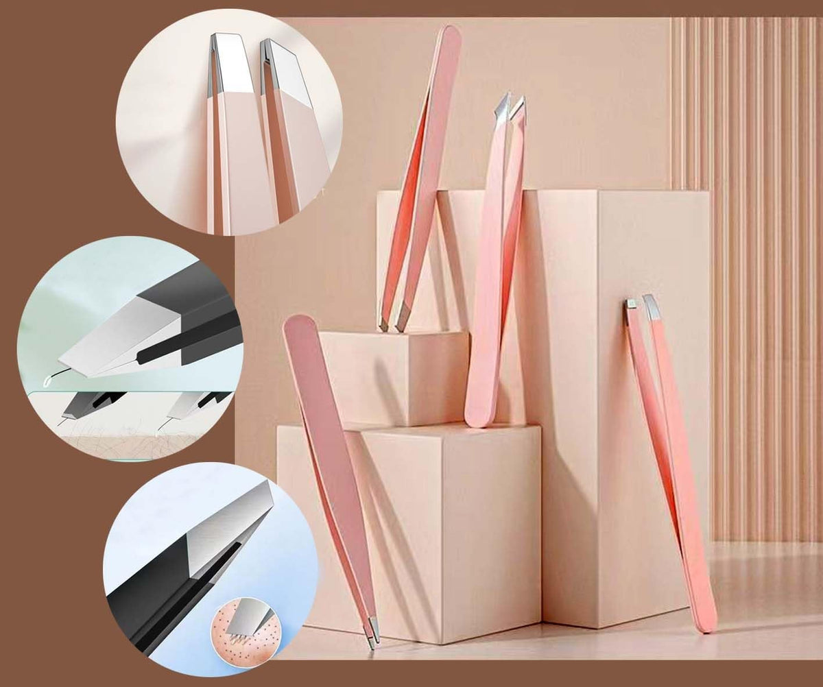 Women Facial Hair & Eyebrow Tweezers Kit - Stainless Steel & Anti-Slip