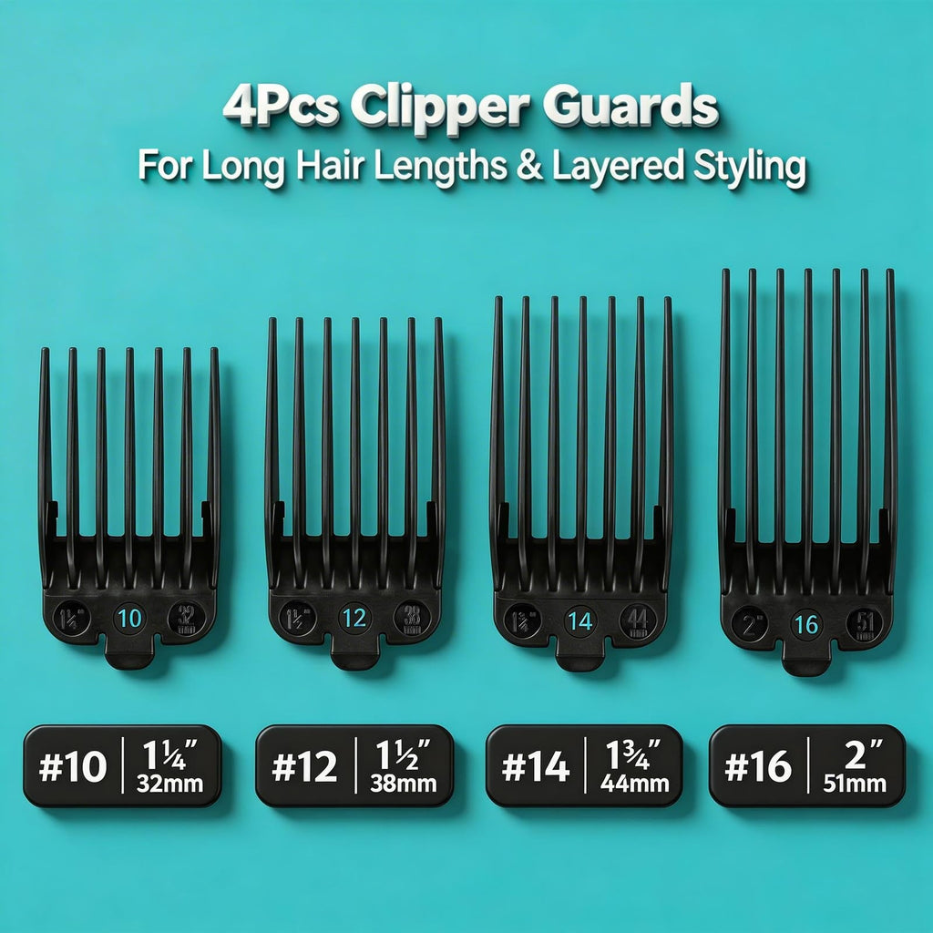 Clipper Guard Set 16 14 12 10 for Wahl Clippers - Black, Haircut Accessories