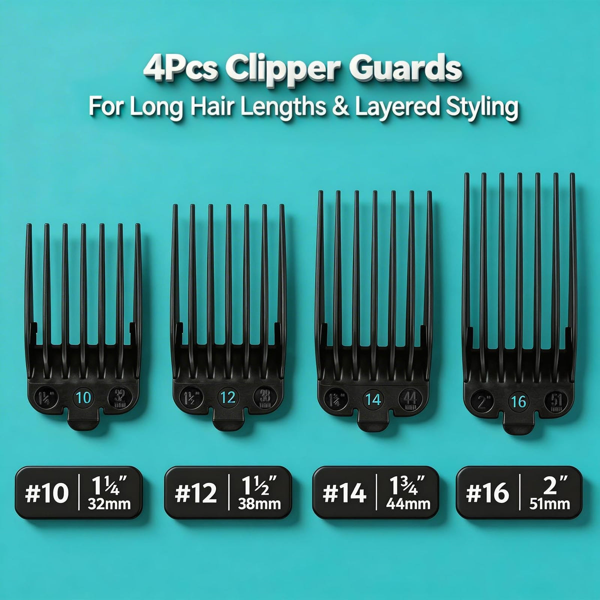 Clipper Guard Set 16 14 12 10 for Wahl Clippers - Black, Haircut Accessories
