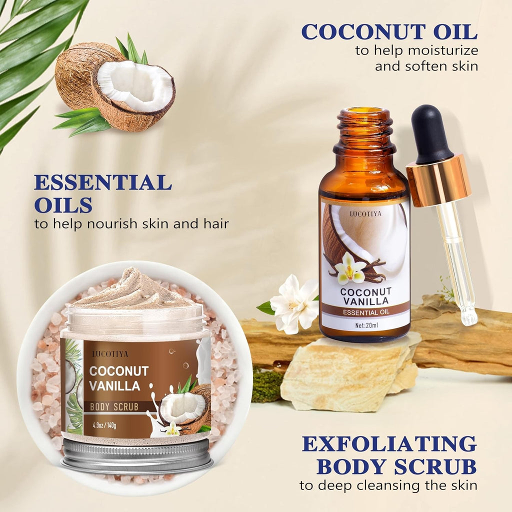 Vanilla Coconut Spa Gift Set for Women - Bath & Body Self Care Kit