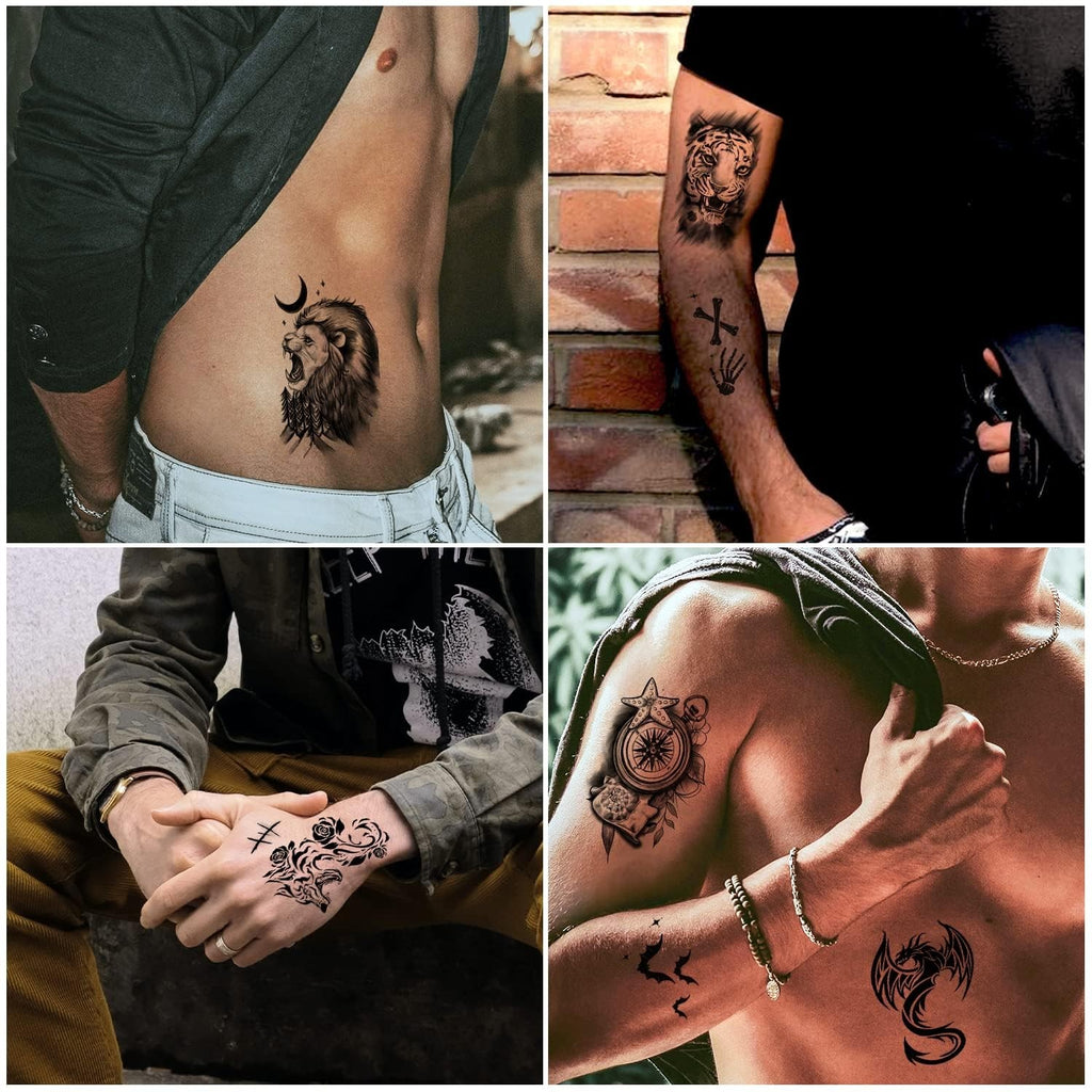 112 Sheets Temporary Tattoos for Men - Waterproof Body Art Stickers 360+ Designs