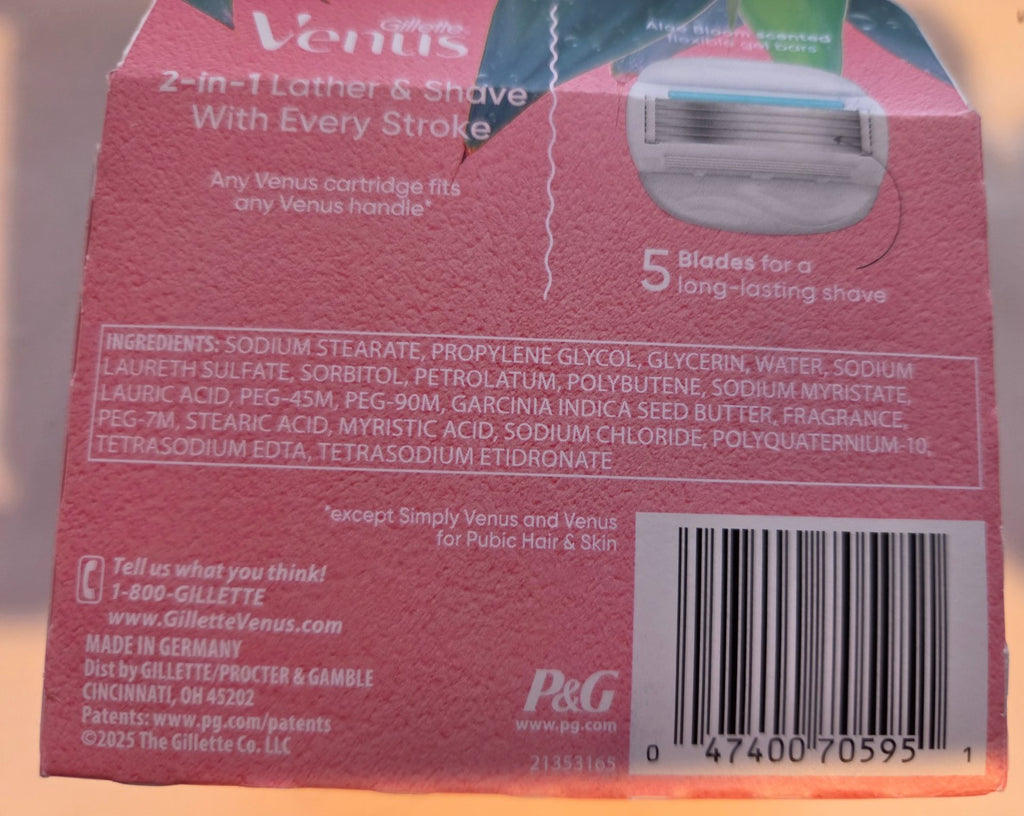 Gillette Venus Sensitive Glide Razor Refill Cartridges Aloe Bloom 3 Count