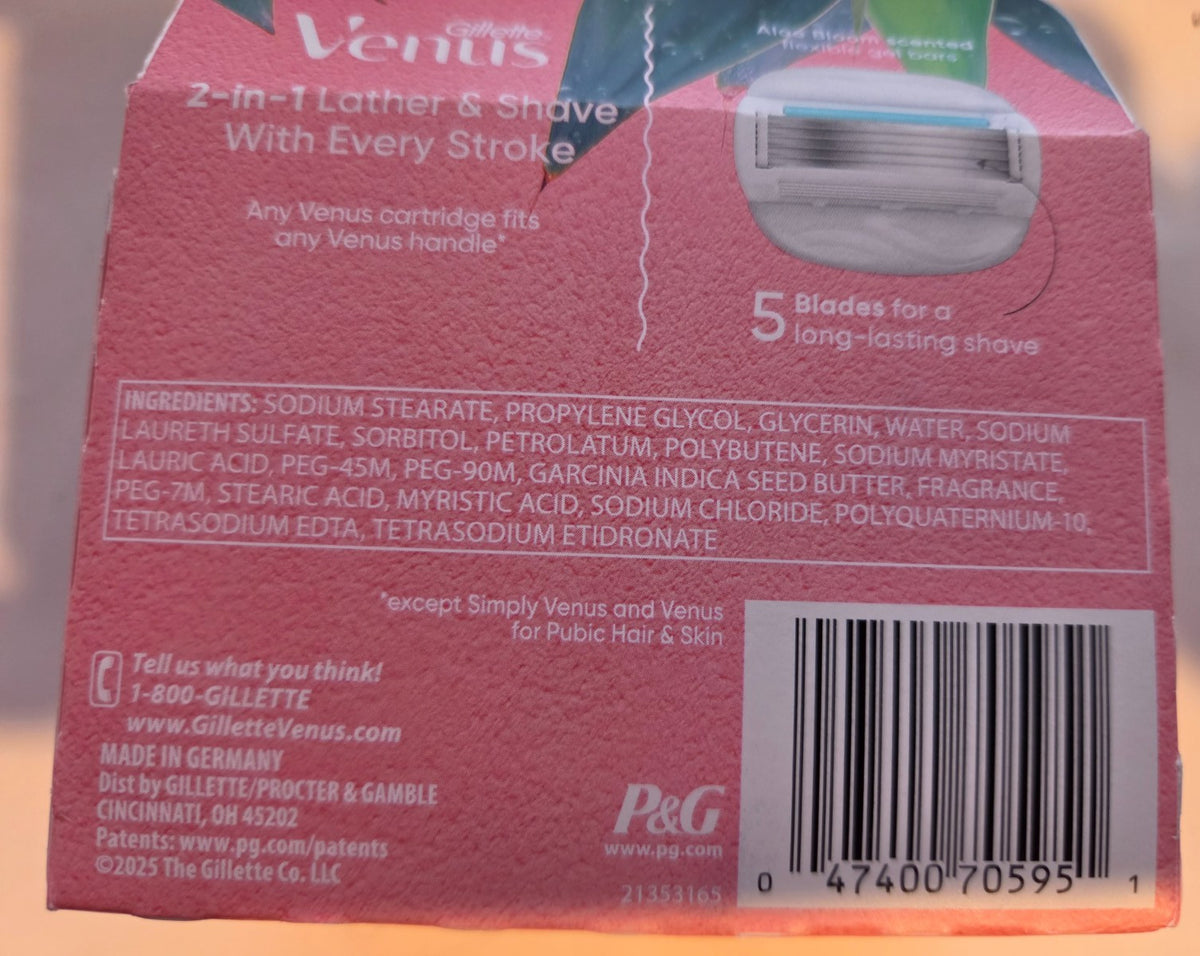 Gillette Venus Sensitive Glide Razor Refill Cartridges Aloe Bloom 3 Count