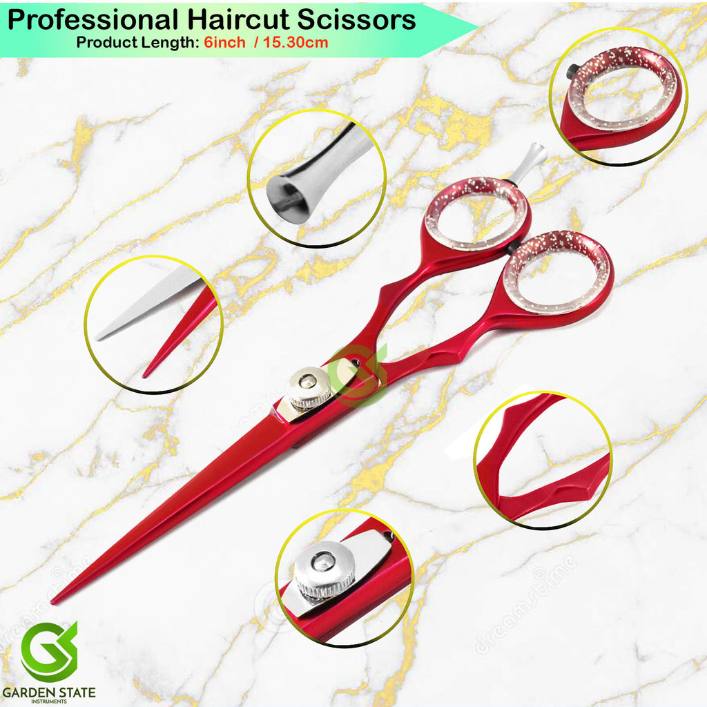 6-Inch Professional Red Hair Cutting Scissors Salon Shears Sharp Razor