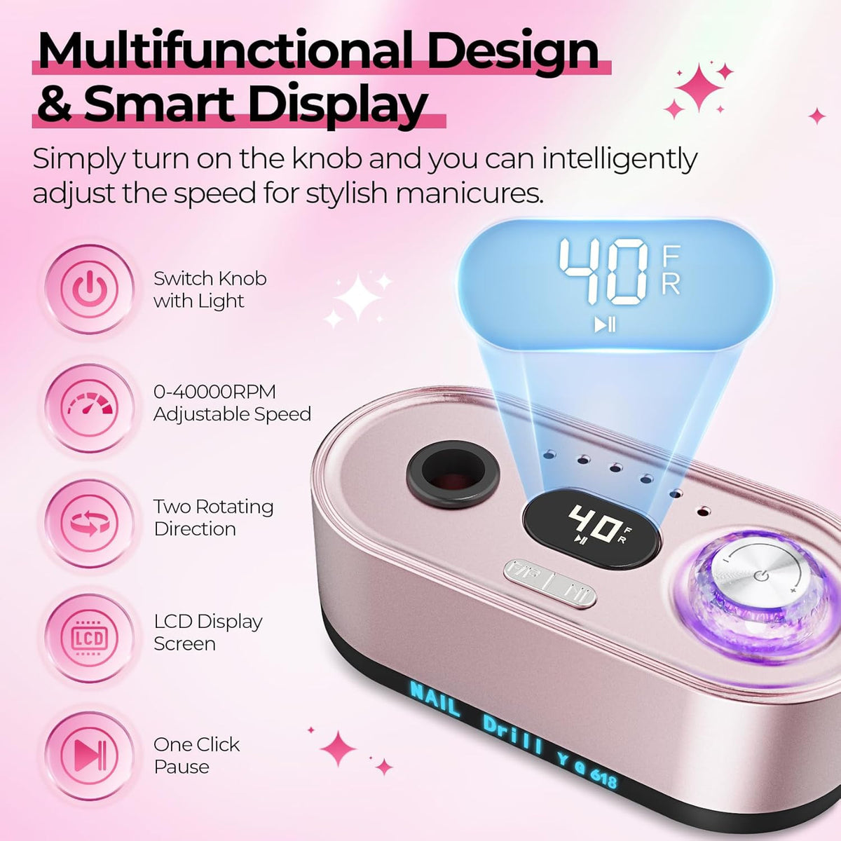 Professional Nail Drill E-File 40000RPM for Gel Polish Removal and Manicure