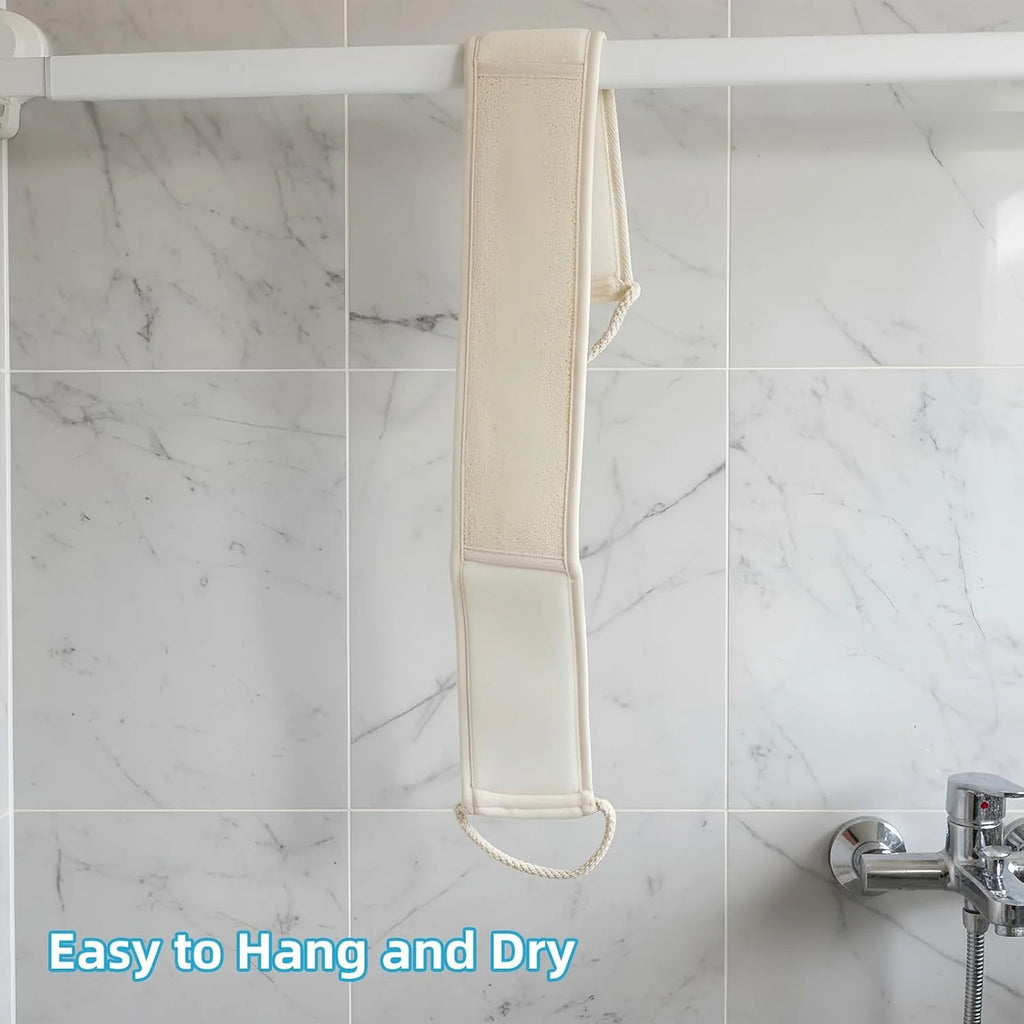 Long Natural Loofah Back Scrubber with Cotton Handles - Exfoliating Shower Body Wash