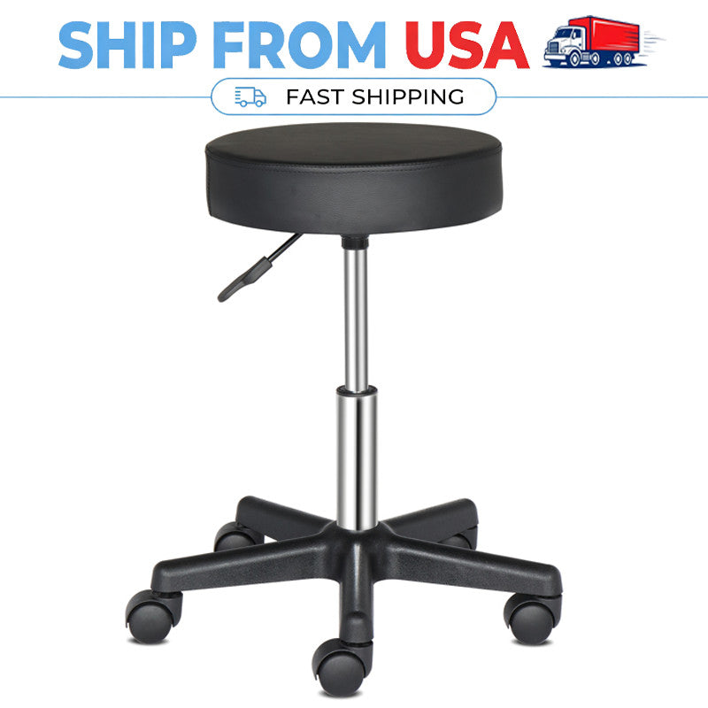 Adjustable Salon Stool with Wheels 360° Swivel Spa Chair Black
