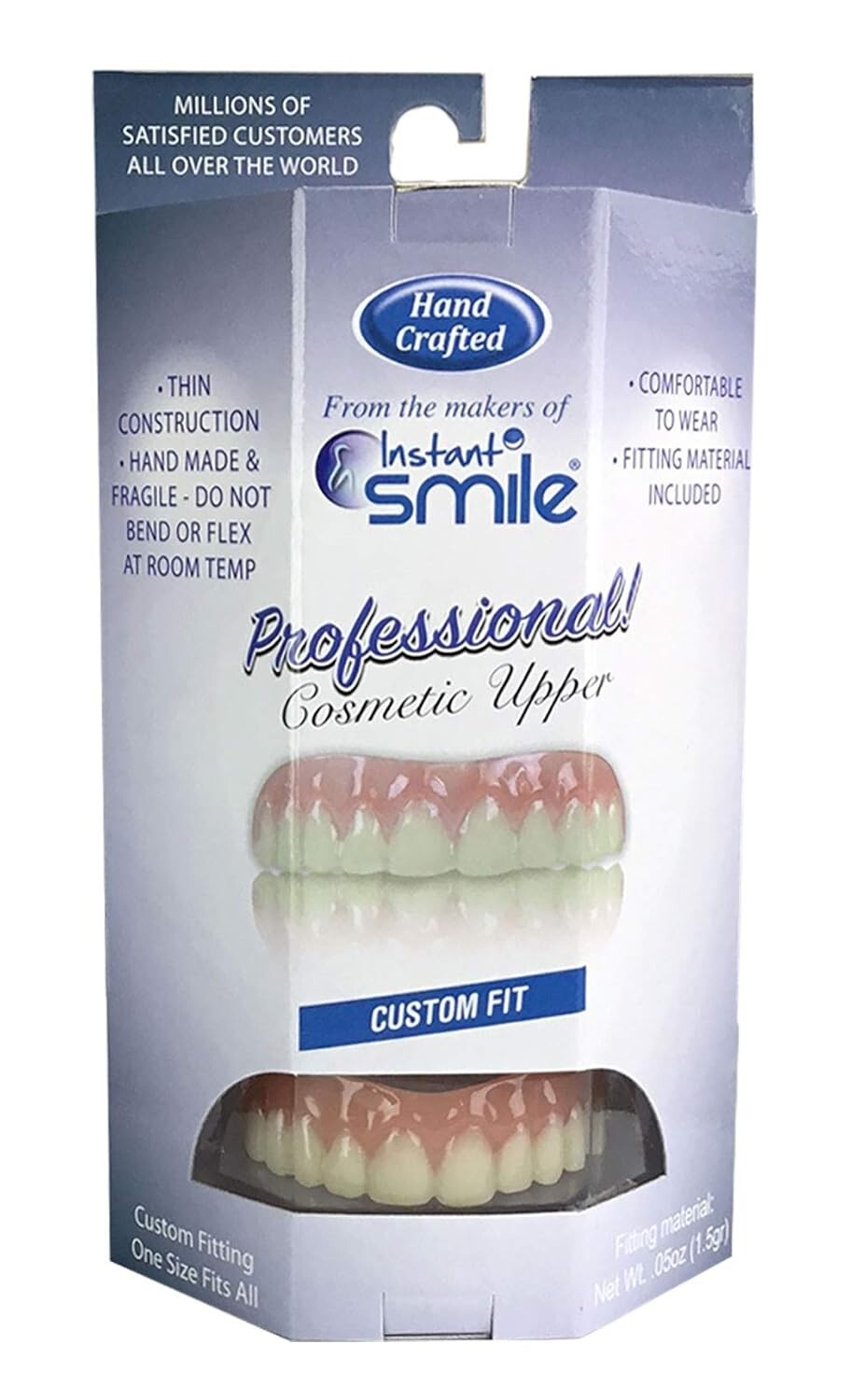 Custom Cosmetic Upper Teeth Set - Stain-Resistant, Home Fitting Included