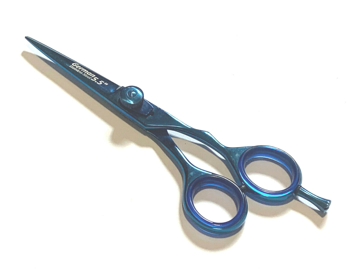 5.5 inch Professional Hair Cutting Scissors Shears - Blue Titanium German Steel