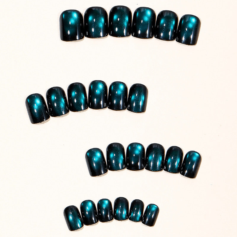 48 Pcs Blue Galaxy Cat Eye Short Square Fake Nails - Press-On Manicure