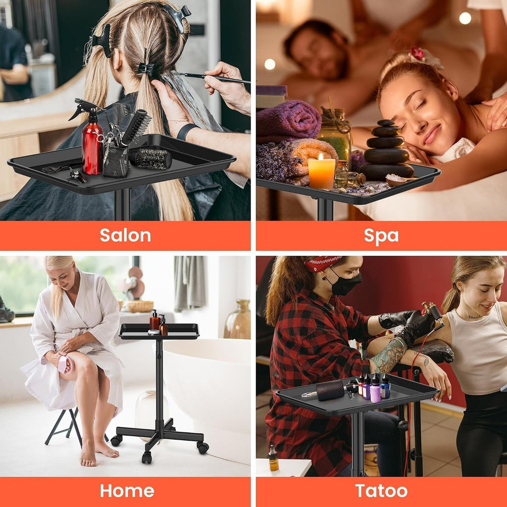 Adjustable Height Rolling Salon Trolley with Wheels for Hair & Beauty Supplies