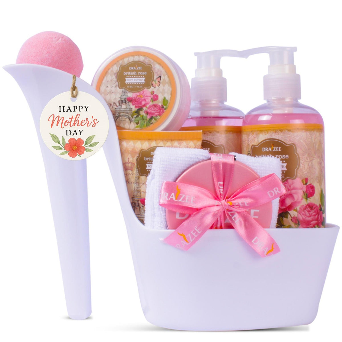 Luxury Rose Scented Shoe Spa Gift Set - 8 Piece Bath & Body Basket for Women