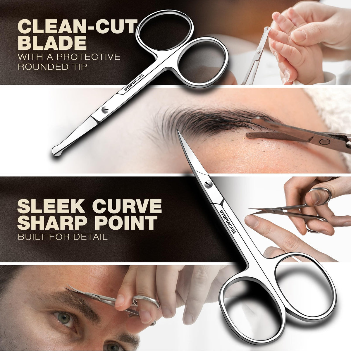 Eyebrow Scissors for Women - Pack of 2, Stainless Steel, Travel Friendly