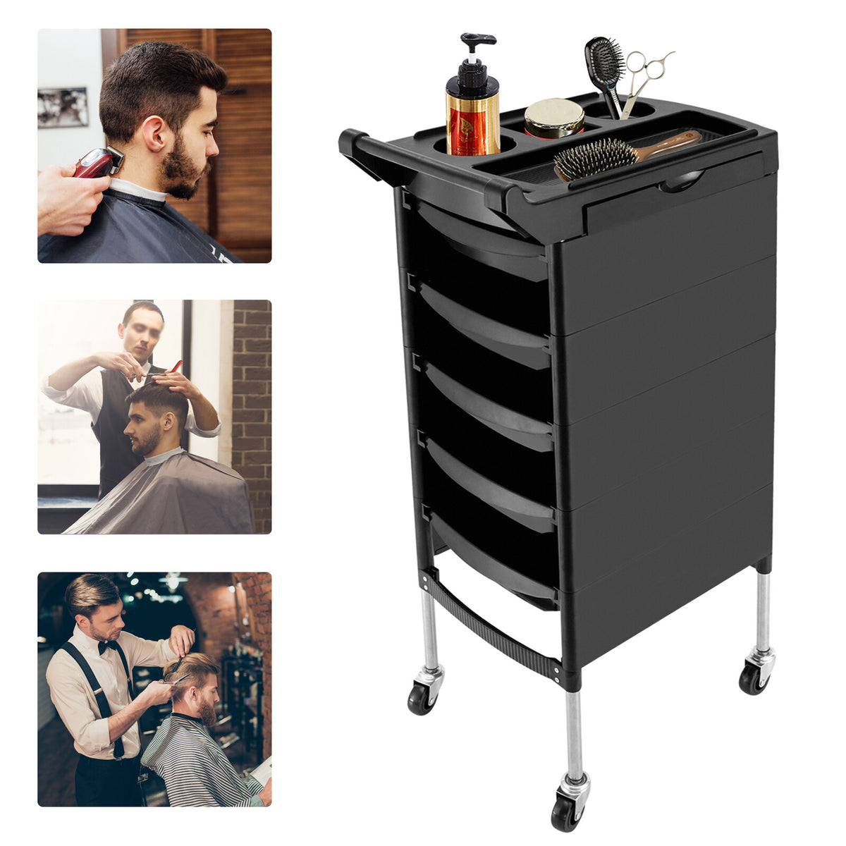 Salon Trolley Cart with 5 Drawers and Side Trays - Mobile Beauty Storage