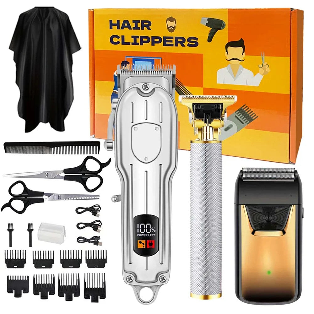 Professional 3-in-1 Hair Clipper Kit for Men with Adjustable Length and Rechargeable Motor
