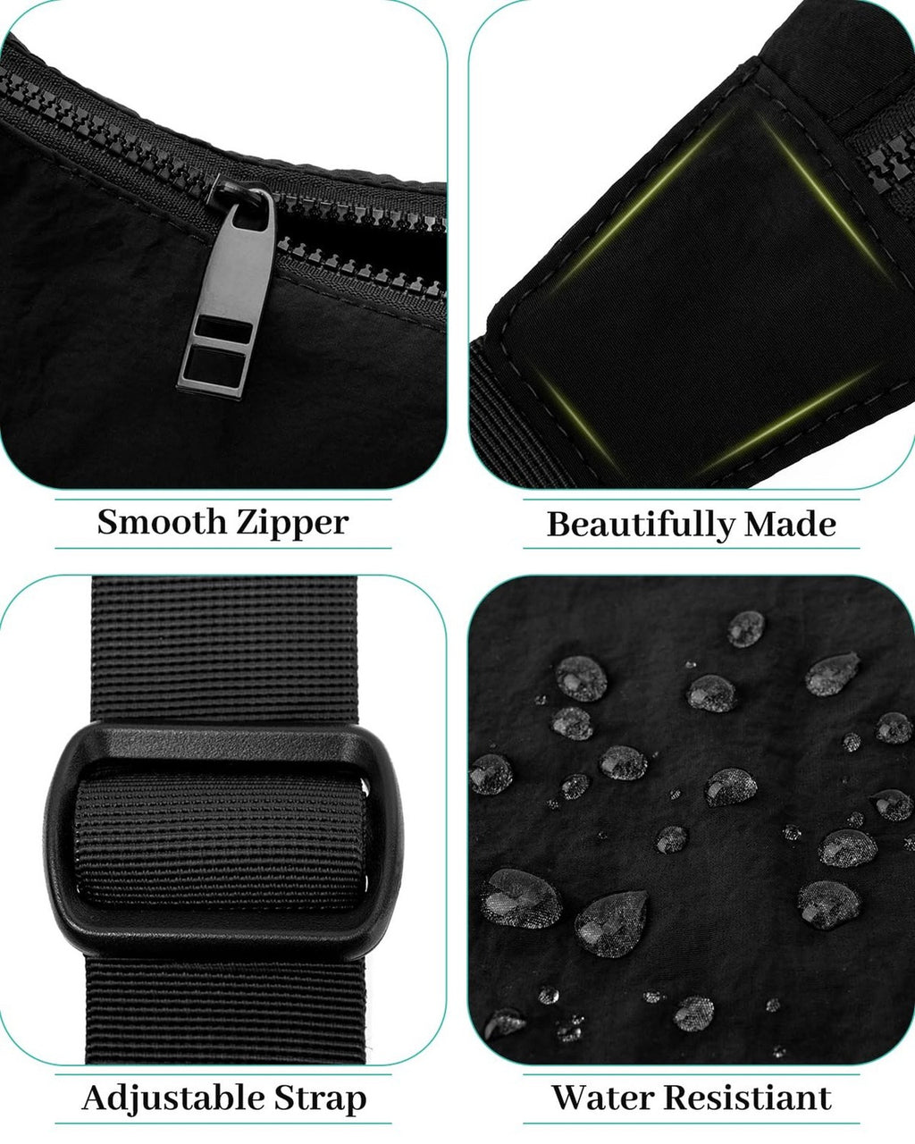 Medium Crossbody Crescent Bag for Women Men with Zippers - Unisex Hobo Bag