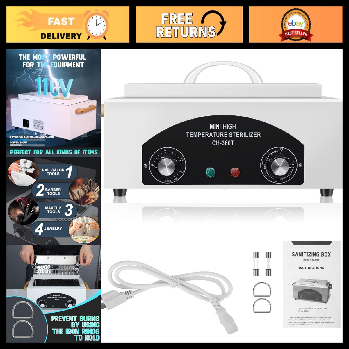 High Temperature Metal Tool Sterilizer Box for Manicure Pedicure Disinfection
