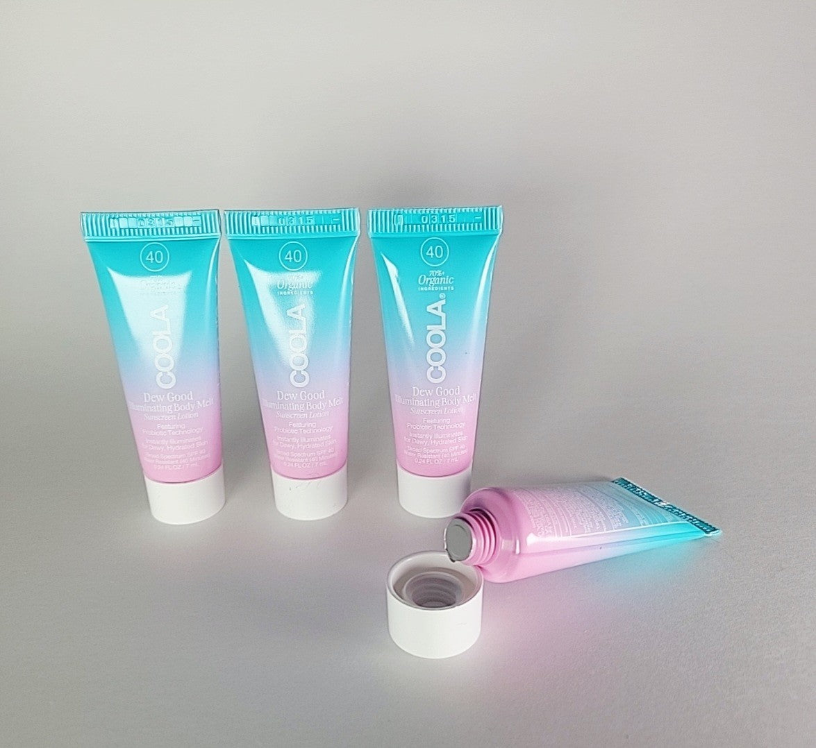Coola Dew Good Illuminating Sunscreen Body Lotion - 4 Pack, 0.24 Oz Each