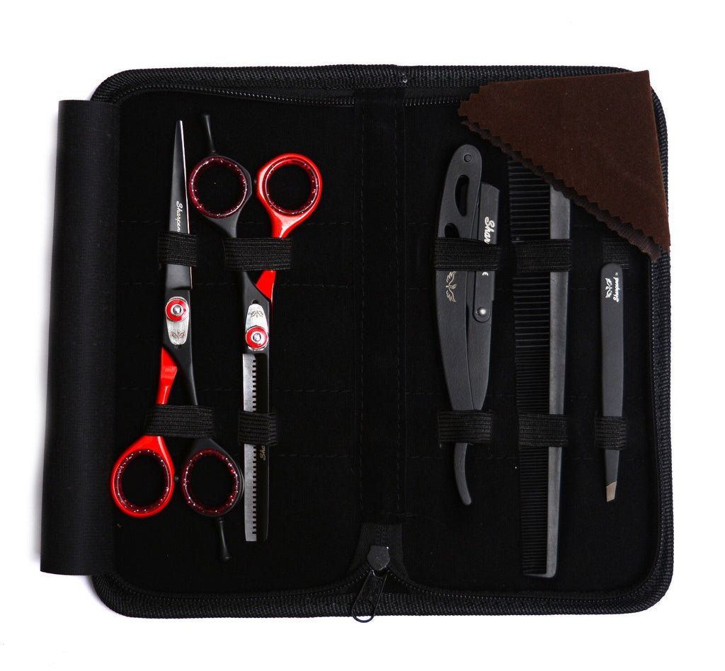 Professional Hair Cutting & Thinning Scissors Set with Razor & Pouch
