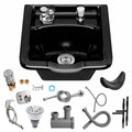 Wall Mount Shampoo Sink with Neck Rest and Accessories - Black ABS Basin