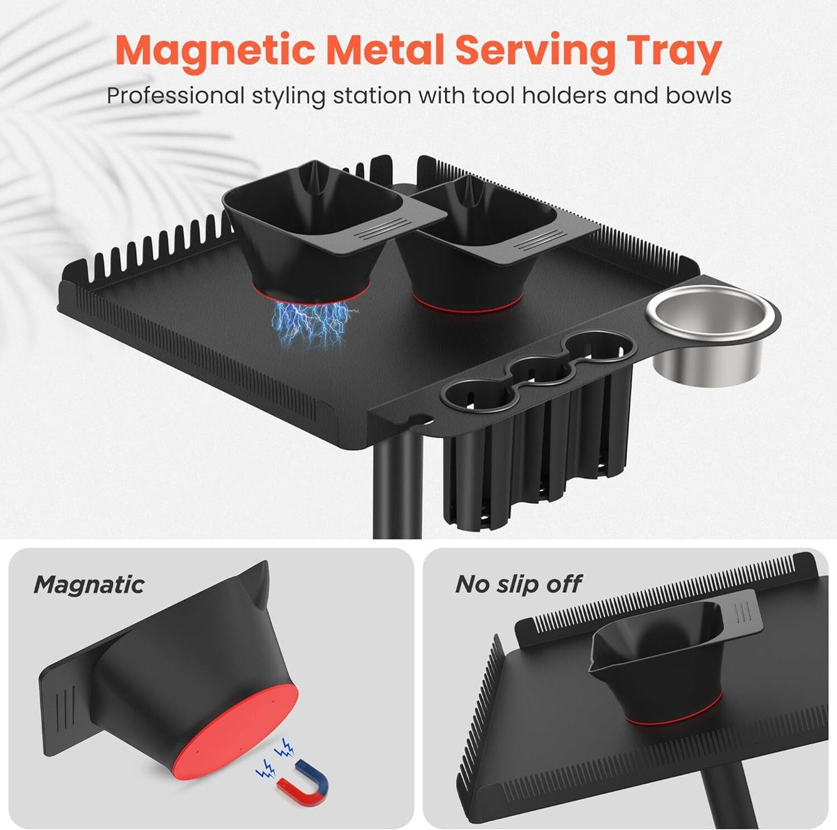 Salon Rolling Trolley Cart with Magnet Hair Dye Bowls & Tool Holder