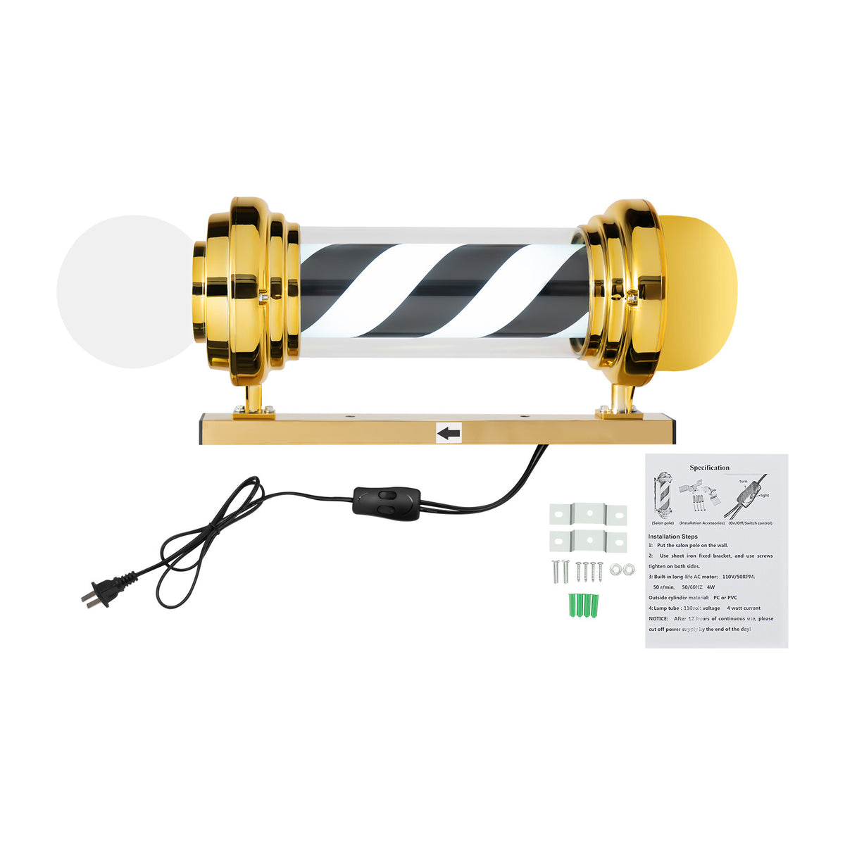 LED Barber Pole Light Waterproof Wall Mount Sign for Hair Salon