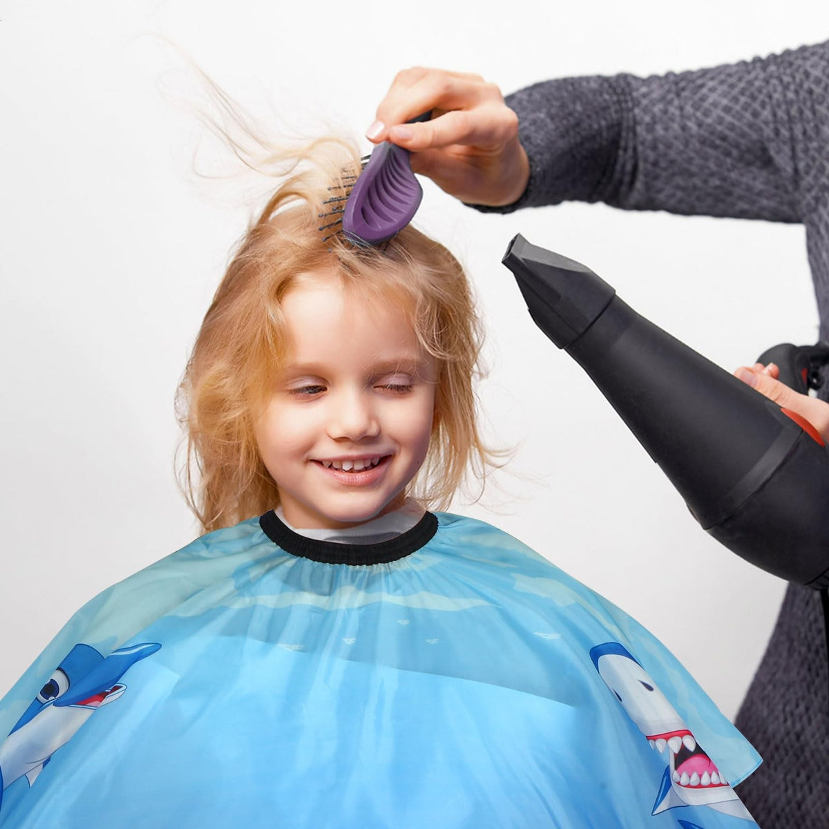 Kids Barber Cape with Neck Duster Brush Cartoon Sea Animals, Full Coverage