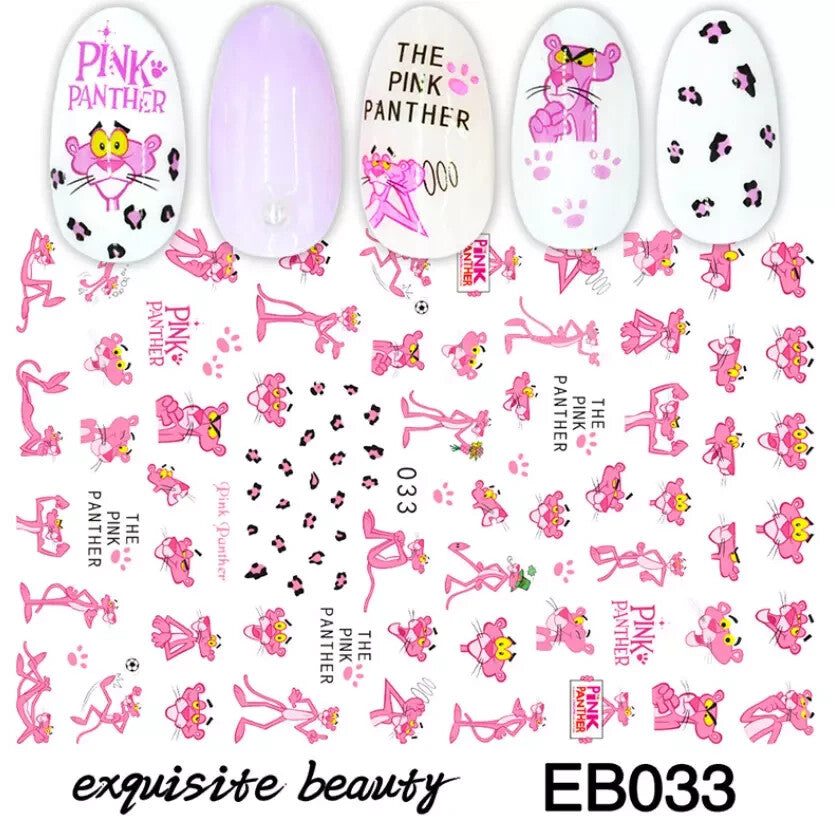 Pink Panther Paw Print Nail Stickers Waterproof Nail Art Decals