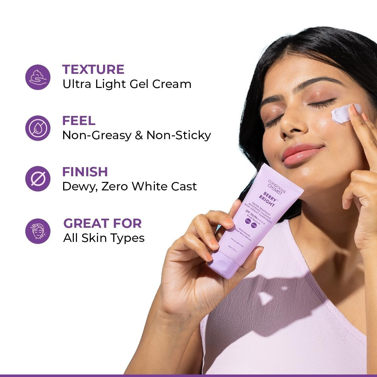 SPF 50 Sunscreen with Berry Bright & Antioxidants - Light Dewy Finish, Pore Tightening
