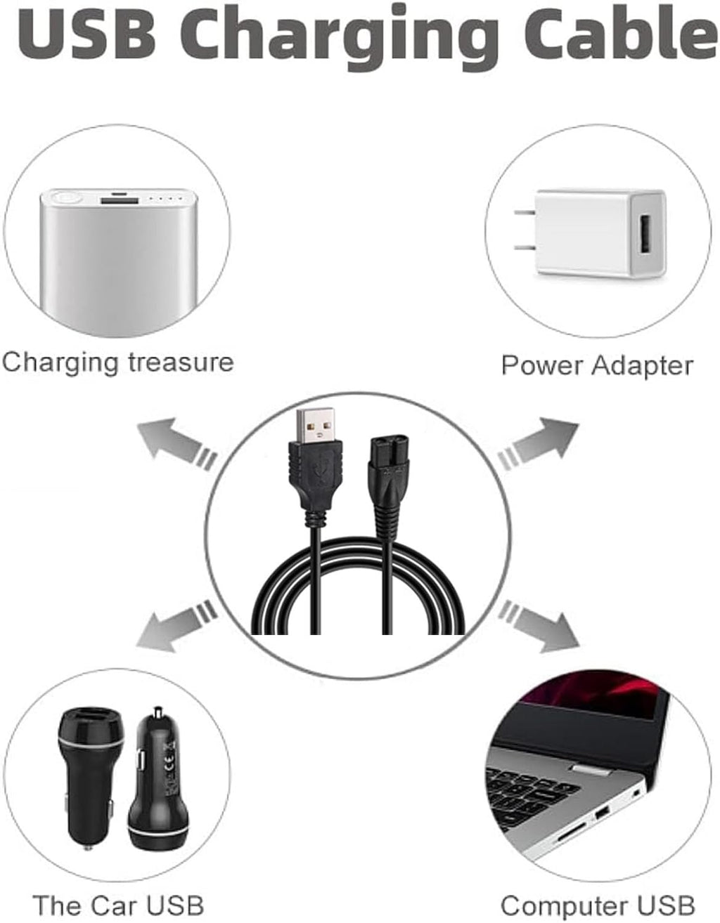 USB Charging Cord for Wahl 9649 Cordless Hair Clippers - 5FT