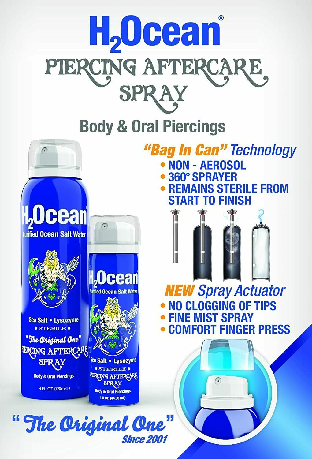 H2Ocean Piercing Aftercare Spray 1.5oz - Gentle Body & Oral Piercing Care