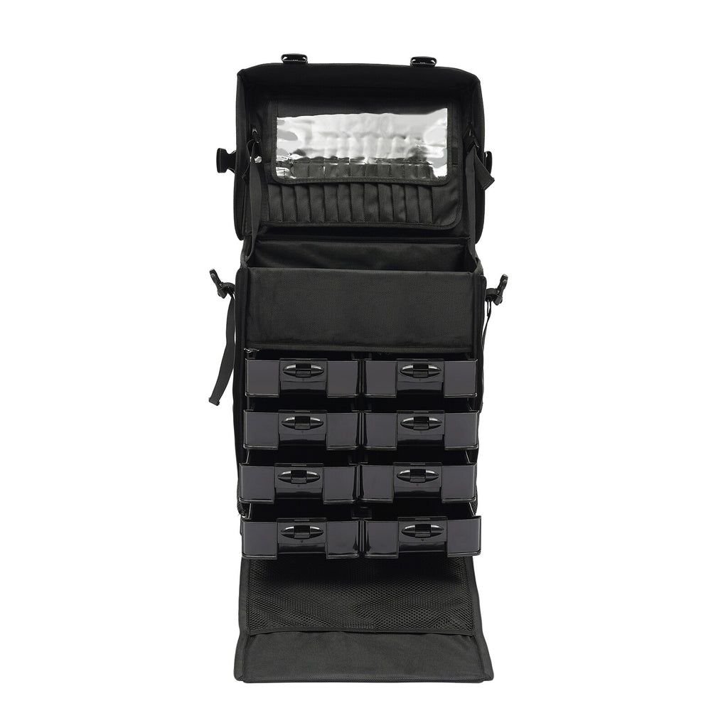 Travel Makeup Case with Wheels, 8 Removable Drawers, Waterproof Oxford