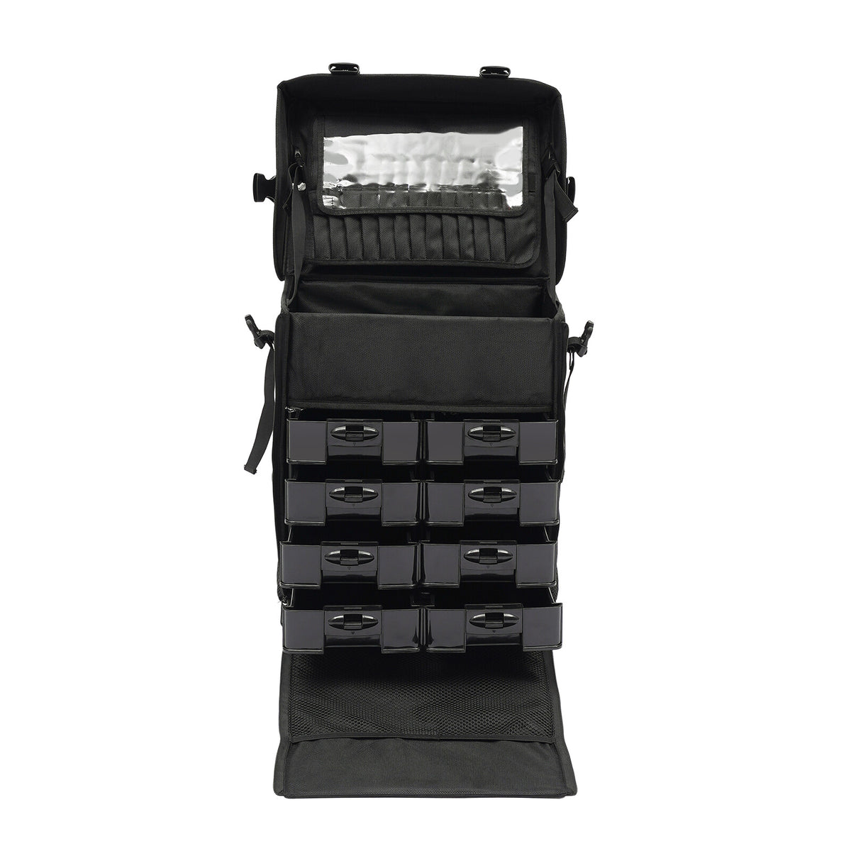 Travel Makeup Case with Wheels, 8 Removable Drawers, Waterproof Oxford