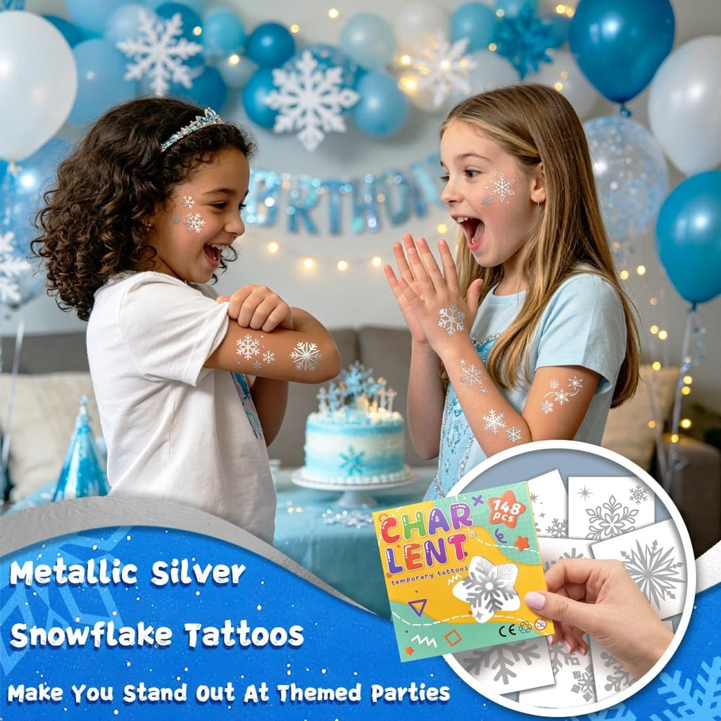 Glitter Silver Snowflake Temporary Tattoos – 140 Individual Sheets