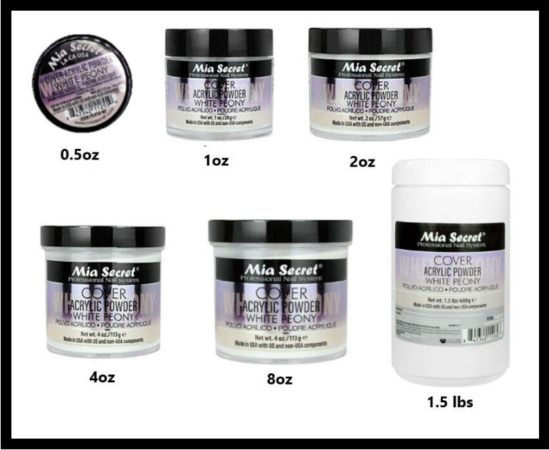Acrylic Powder for Nail Art - White Peony Cover Powder - Multiple Sizes