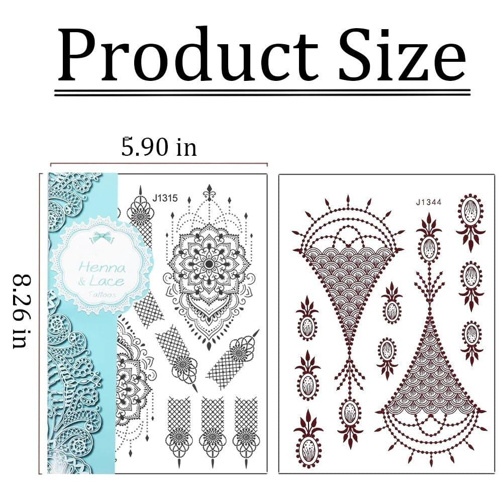 Versatile Henna Tattoo Stickers Kit – 12 Waterproof Sheets for Parties