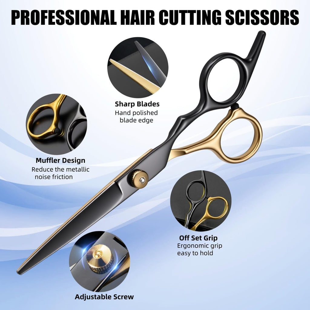 Professional 13-Piece Hair Cutting Scissors Shears Kit - 6.5 Inch Stainless Steel