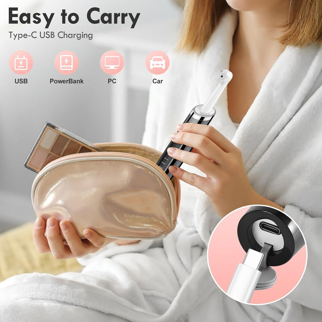 Electric Tooth Polisher for Daily Cleaning & Whitening - Rechargeable USB, 5 Speed Modes, 5 Brush Heads