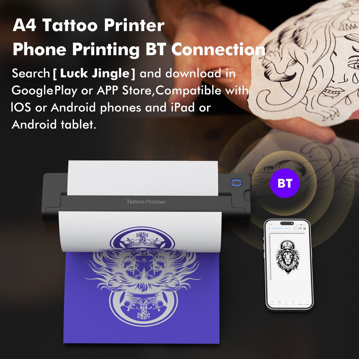 A41 Tattoo Stencil Printer — Wireless, Inkless Thermal Printer with 200 Pages/Charge